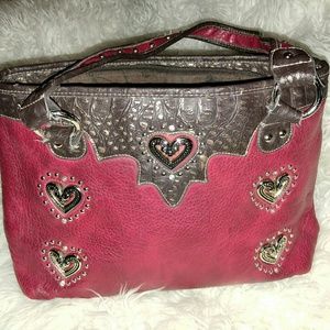 Red Montana West multi pocket heart hand bag purse